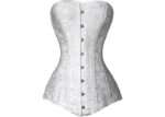 White Brocade Hourglass Corset Steel Boned Overbust Corset