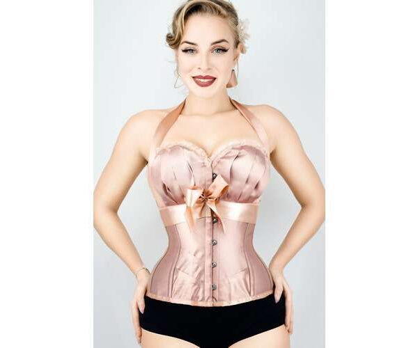 Rose Gold Halterneck Strap Overbust Ribbon Corset