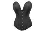 Black Satin Overbust Corset with Plunge Neckline