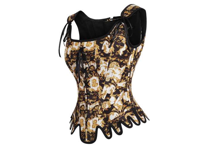 Black and Gold Strap Corset with Roman-Italian Style Print