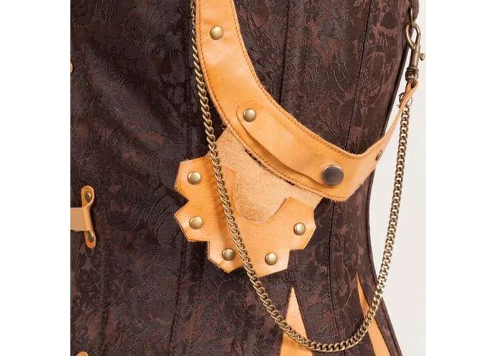 Brown Steampunk leather Steel Boned Overbust Corset