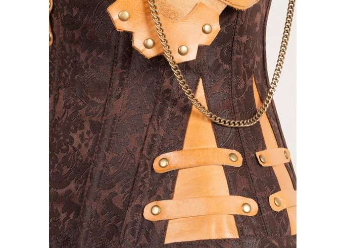 Brown Steampunk leather Steel Boned Overbust Corset