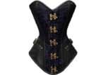 Blue Brocade & Black Leather Overbust Corset