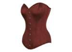 Style: Overbust, Longline Length Range: Instant Shape Corset Design Features: Curved Hem Colour: Burgundy Fully Adjustable Lacing: 1" Burgundy Ribbon Achievable Waist Reduction: 5cm Sweetheart Bustline Back Modesty Panel Strong Waist Tape 6 suspender loops & 4 bra loops Outer Material: 100% Satin Polyester Lining: 85% Polyester 15% Cotton Twill 4mm Lightweight Spiral Steel Bones, 7mm Lightweight Flat Steel Bones Busk Length: 14 1/2" (All Corset Sizes)