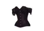 Black Longline Gothic Corset Top with Lace Cap Sleeve