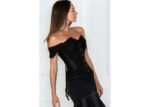 Black Longline Gothic Corset Top with Lace Cap Sleeve