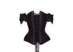 Black Longline Gothic Corset Top with Lace Cap Sleeve