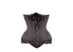 Black Satin Longline Waist Trainer with Lace and Ribbon Bow 