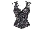 Dark Ditsy Floral Corset Strap Top with Bow Detail