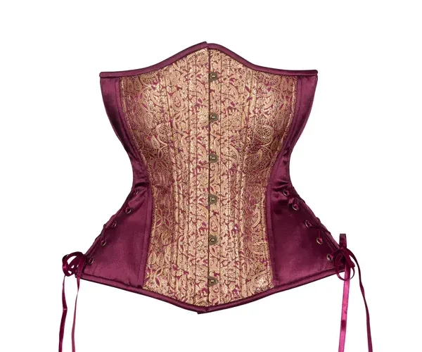 Plum and Gold Brocade Hourglass Corset For Women