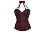 Style: Regular Length, Overbust Corset Features: Ribbon Lacing,Steel Busk,Halterneck Colour: Burgundy Achievable Waist Reduction: 3-4" Fully Adjustable Structured Corset with Criss Cross Lacing Features Modesty Panel Strong Waist Tape 6 Suspender Loops Outer Material: 100% polyester No Lining 10 x 4mm Lightweight Spiral Steel Bones, 4 x 7mm Lightweight Flat Steel Bones Busk Length: 14" (All Corset Sizes)