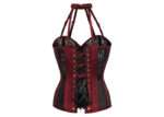 Style: Regular Length, Overbust Corset Features: Ribbon Lacing,Steel Busk,Halterneck Colour: Burgundy Achievable Waist Reduction: 3-4" Fully Adjustable Structured Corset with Criss Cross Lacing Features Modesty Panel Strong Waist Tape 6 Suspender Loops Outer Material: 100% polyester No Lining 10 x 4mm Lightweight Spiral Steel Bones, 4 x 7mm Lightweight Flat Steel Bones Busk Length: 14" (All Corset Sizes)