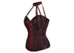 Style: Regular Length, Overbust Corset Features: Ribbon Lacing,Steel Busk,Halterneck Colour: Burgundy Achievable Waist Reduction: 3-4" Fully Adjustable Structured Corset with Criss Cross Lacing Features Modesty Panel Strong Waist Tape 6 Suspender Loops Outer Material: 100% polyester No Lining 10 x 4mm Lightweight Spiral Steel Bones, 4 x 7mm Lightweight Flat Steel Bones Busk Length: 14" (All Corset Sizes)