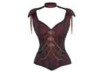 Red Brocade Closed Front Epaulettes Corset