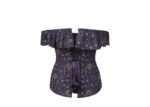 Mystic Galaxy Indigo Gold Corset Bustier Top With Bardot Sleeve