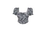 White Alençon Stretch Cotton Corset Bustier Top with Puff Sleeves