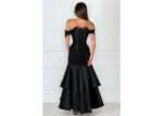 Black Longline Corset Bustier Top with Lace Cap Sleeve