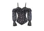 Long Sleeve Dark Floral Corset Bustier Top with Cold Shoulder