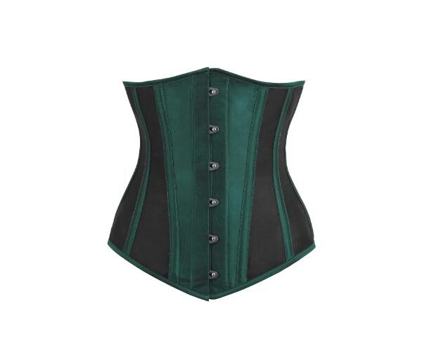 Green Taffeta and Mesh Underbust Satin Corset with Hip Panels