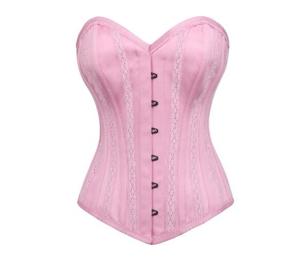 Pink Satin Overbust Corset Top with Lace Trims