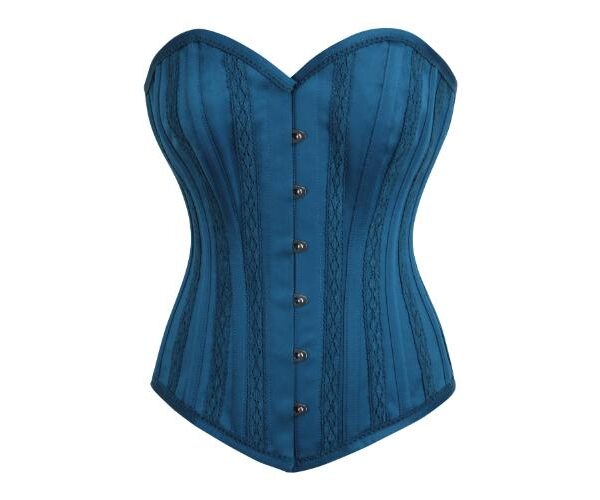 Blue Satin Overbust Bustier Top with Lace trim detailing