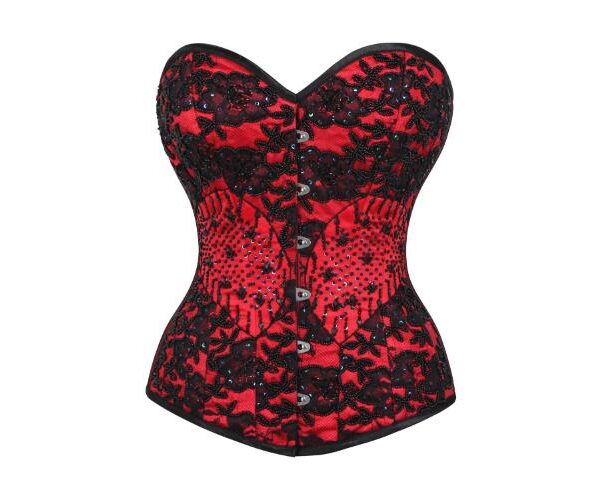 Beautiful Red Couture Satin Halloween Bustier Corset Costume Dress