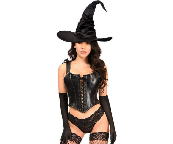 Waspie Premium Black Leather Witch Corset Halloween Costume