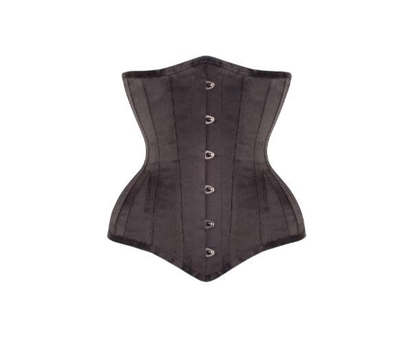 Long Black Hourglass Underbust Waist Taming Satin Corset