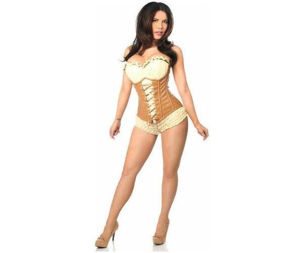 Camel Brown Waspie Leather Steel Boned Ren Faire Corset