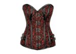 Gothic Red Brocade & Leather Steel Boned Corset Top Halloween Party Costume