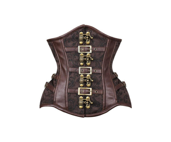 Brown Brocade Leather Steampunk Steel Boned Underbust Corset