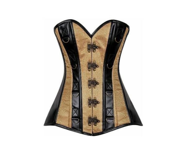 Premium Strapless Gold Brocade & Leather Steel Boned Punk Corset