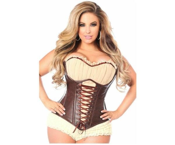 Dark Brown Waspie Leather Steel Boned Ren Faire Corset
