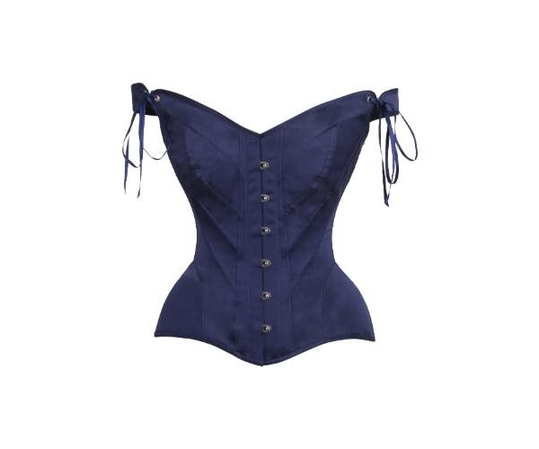 Navy Blue Sleeved Satin Corset Top Cosplay Dress