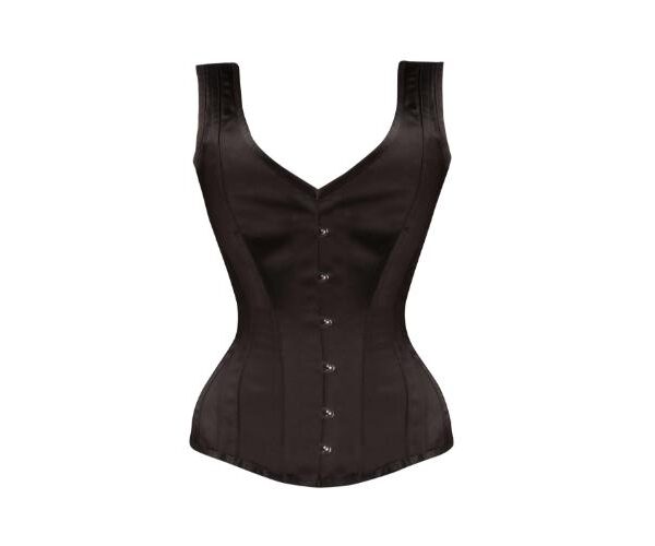 Classic Waist Taming Black Satin Overbust With Straps