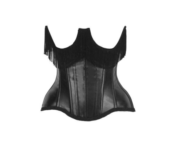 Halloween Black Leather Steel Boned Underbust Corset w/Fringe