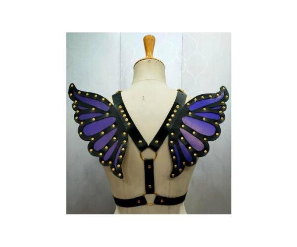 Faux Leather Purple/Gold Butterfly Wing Harness Halloween Winged Costume