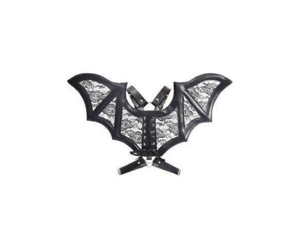 Black/Black Faux Leather & Lace Wing Body Harness Halloween Costume