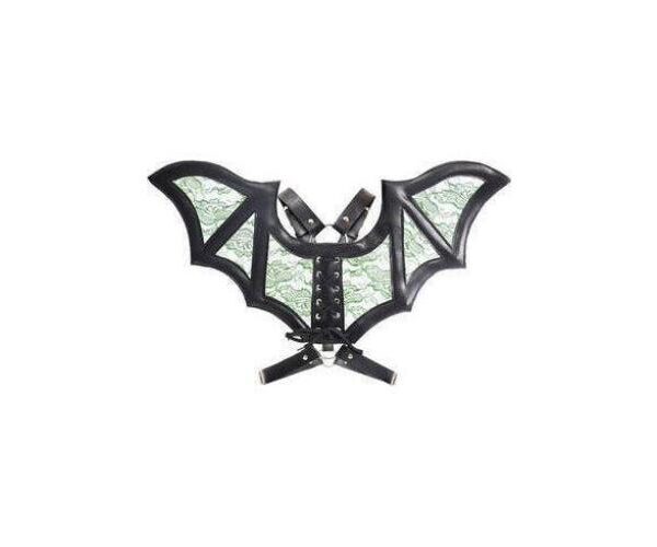 Black/Green Faux Leather & Lace Wing Body Harness Halloween Costume