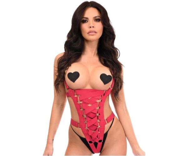 BOXED Pink Stretchy Body Harness Bodysuit
