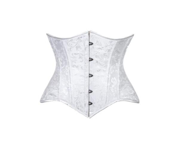 Bridal White Brocade Waspie Waist Training Cupless Corset