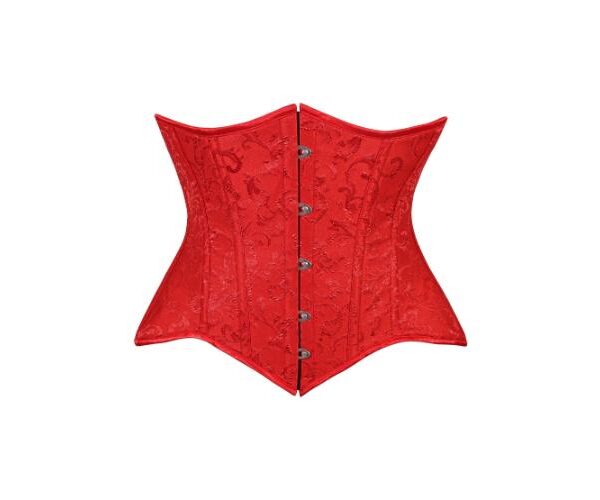 Halloween Red Brocade Waist Cincher Under Bust Corset Front Busk Closure