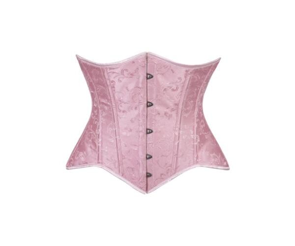 Bridal Pink Brocade Waist Training Under Bust Corset w/Front Busk Closure