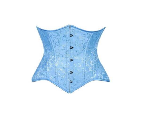 Bridal Blue Brocade Waist Training Under Bust Corset w/Front Busk Closure