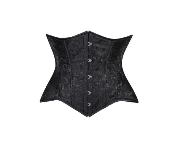 Gothic Black Brocade Waist Cincher Under Bust Corset w/Front Busk Closure