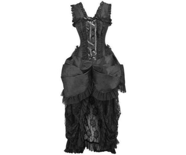 Black Lace Victorian Bustle Bridal Corset Dress For Wedding