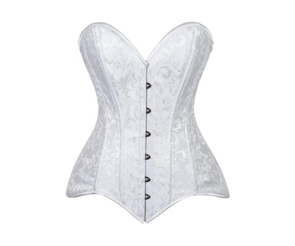 Waspie's White Brocade Overbust Corset Top front Busk Closure