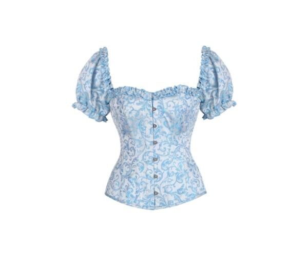 Top Drawer Bridal Party Wear Blue Brocade Overbust Corset Top For Women