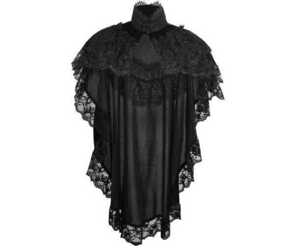 Gothic Tapered Black Velvet & Lace Capelet Halloween Wear