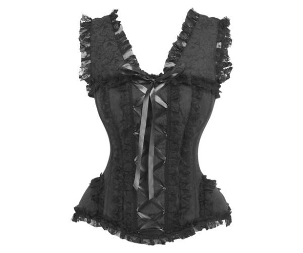 Gothic Bridal Black Swirl Brocade & Lace Corset Dress Halloween Costume